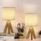 Set of 2 Small Table Lamps - Wooden Tripod Nightstand Lamps & Fabric Linen Shade